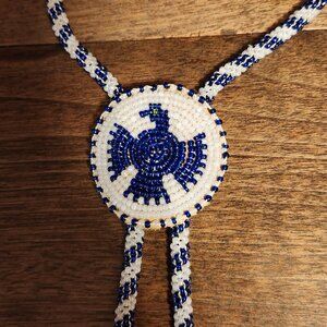 Vintage Native American Beaded Thunderbird Necklace Rope Chain Handmade Bolero